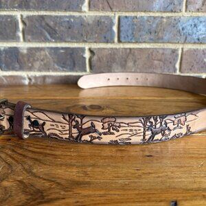Tooled Leather Belt Name “Tracy” Size 30 Full Grain Cowhide Deer Woodland Scene